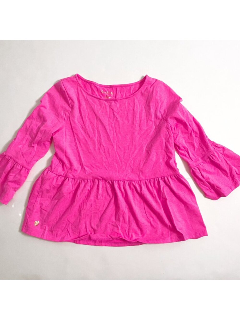 Lilly Pulitzer Girls Pink Peplum Tee, Size 12/14 (XL)